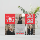 Rood & Zilvergrijs 3 Foto Afstuderen Dank u Kaart (Staand voorkant)