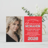 Rood & Zilvergrijs Afstuderen 2 Fotoaankondiging Kaart (Staand voorkant)