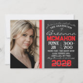 Rood & Zilvergrijs Chalkboard Afstuderen Foto Kaart (Voorkant)