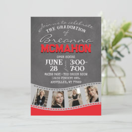 Rood & Zilvergrijs Krijtbord Filmstrip Afstuderen Kaart