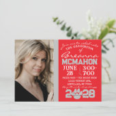 Rood & Zilvergrijs Paw Print Afstuderen Foto Kaart (Staand voorkant)