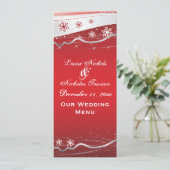 Rood, zilvergrijs sneeuwvlok trouwkaart menu (Staand voorkant)