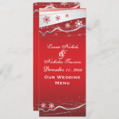 Rood, zilvergrijs sneeuwvlok trouwkaart menu (Voorkant / Achterkant)