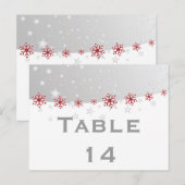 Rood zilvergrijs sneeuwvlok trouwtafel nummer briefkaart (Voorkant / Achterkant)