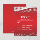 Rood, zilvergrijs sneeuwvlok winterbruiloft RSVP (Voorkant / Achterkant)