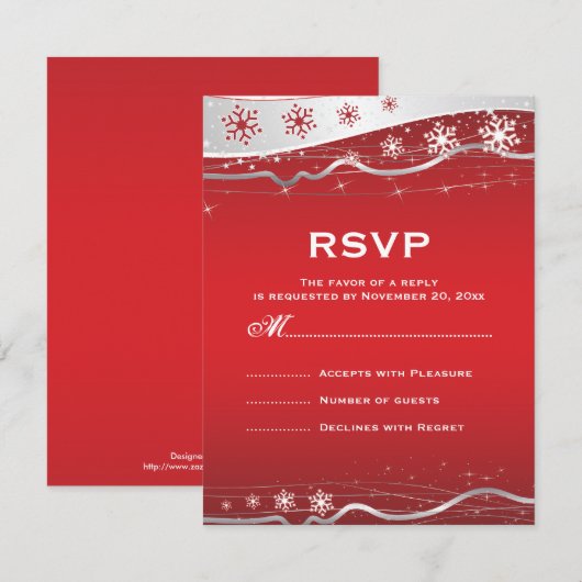 Rood, zilvergrijs sneeuwvlok winterbruiloft RSVP (Voorkant / Achterkant)