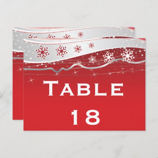 Rood, zilvergrijs winter trouwtafel nummer briefkaart (Voorkant / Achterkant)