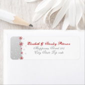 Rood zilvergrijs wit snowflake bruiloft etiket (Insitu)