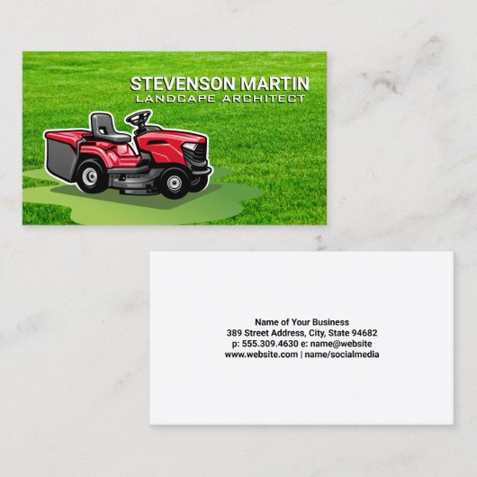 Rood zittende grasmaaier | Visitekaartje van gras (Voorkant / Achterkant)