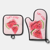 Rood Zoet Watermeloen Oven Mitt & Pot Houder Set (Voorkant)