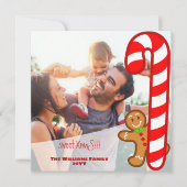 Rood zoet XmaS Gingerbrood-Candy Cane-Odd One Out Feestdagenkaart (Voorkant)