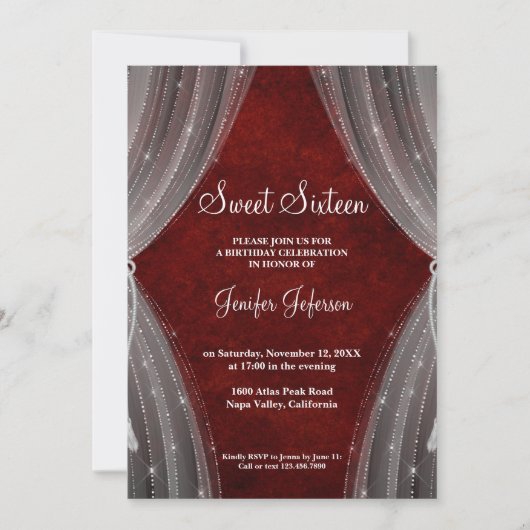 Rood Zoet Zestien Uitnodiging (Voorkant)