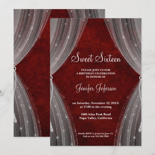 Rood Zoet Zestien Uitnodiging (Voorkant / Achterkant)