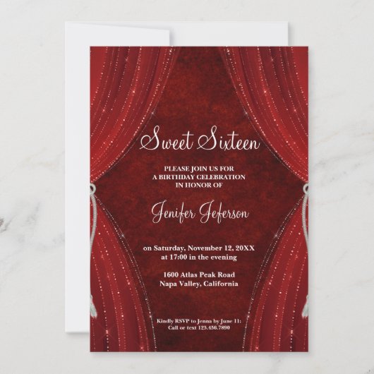 Rood Zoet Zestien Uitnodiging (Voorkant)