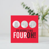 Rood & zwart 40th FOUROH! Fotoverjaardagsuitnodigi Kaart (Staand voorkant)