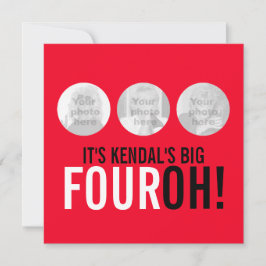 Rood & zwart 40th FOUROH! Fotoverjaardagsuitnodigi Kaart