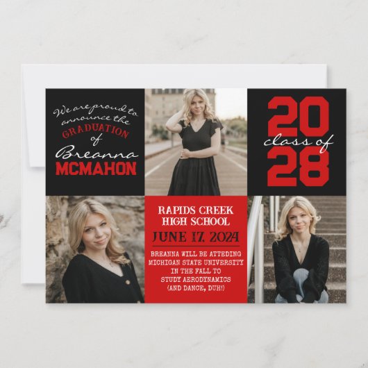 Rood & Zwart 4 Foto Afstuderen Aankondiging (Voorkant)