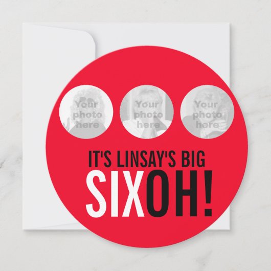 Rood & zwart 60e SIXOH! Fotoverjaardagsuitnodiging Kaart (Voorkant)