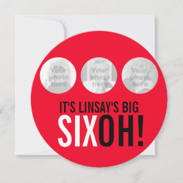 Rood & zwart 60e SIXOH! Fotoverjaardagsuitnodiging Kaart