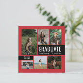 Rood & zwart 6 Foto Afstuderen Uitnodiging (Staand voorkant)