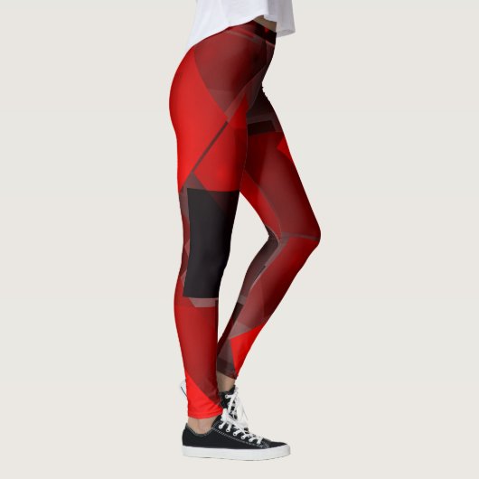 Rood zwart abstract geometrisch decor leggings (Rechts)