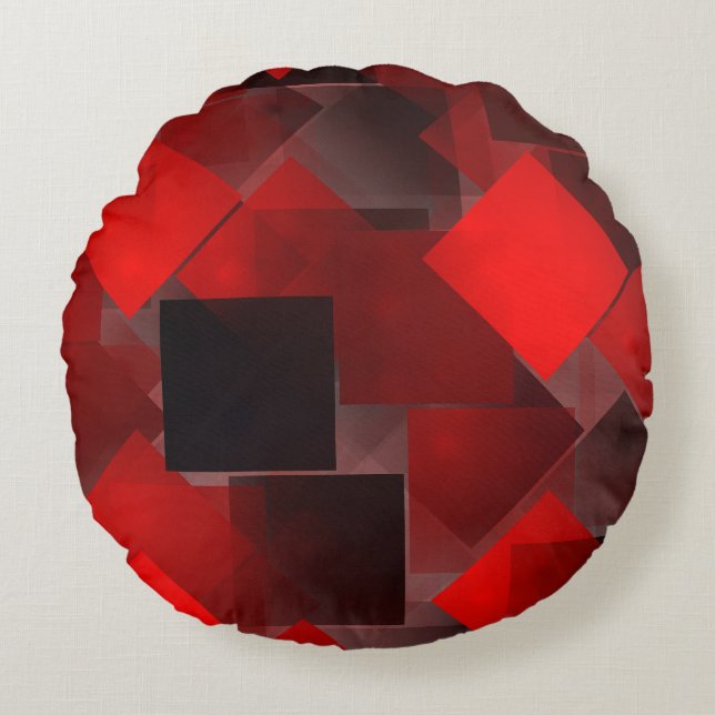 Rood zwart abstract geometrische decoratie rond kussen (Voorkant)