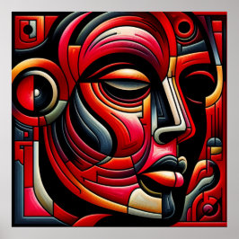 Rood & zwart Abstract gezicht | Poster