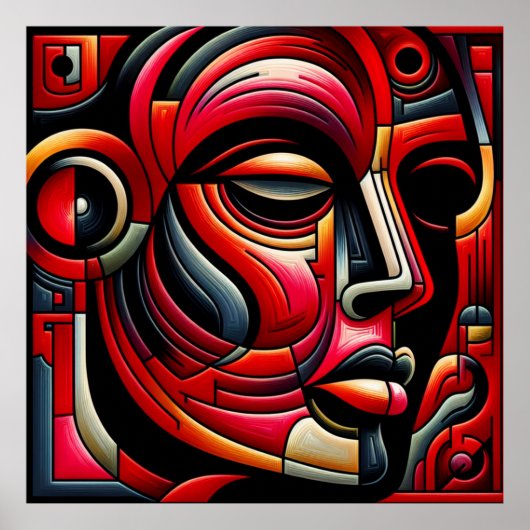 Rood & zwart Abstract gezicht | Poster (Voorkant)