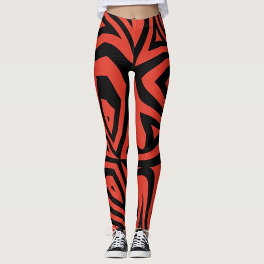 Rood & Zwart Abstract Zebra Print Vrouwen Leggings (Voorkant)