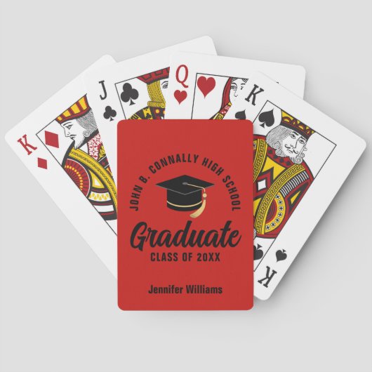 Rood Zwart Afgestudeerd Op Maat Gemaakte Afstudere Pokerkaarten (Achterkant)