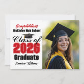 Rood Zwart Afstudeerfoto Klas van 2026 Afstuderen Aankondiging (Voorkant)