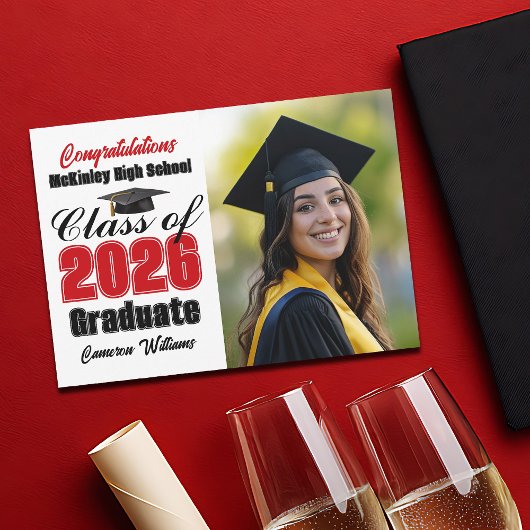 Rood Zwart Afstudeerfoto Klas van 2026 Afstuderen Aankondiging