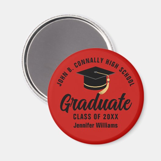 Rood Zwart Afstuderen Custom Graduation Party Magneet (Voorkant / Achterkant)