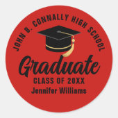 Rood Zwart Afstuderen Custom Graduation Party Ronde Sticker (Voorkant)