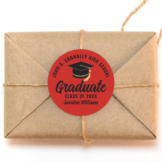 Rood Zwart Afstuderen Custom Graduation Party Ronde Sticker