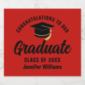 Rood Zwart Afstuderen Custom Graduation Party Sparkling Wijnetiket (Enkel label)