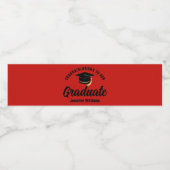 Rood Zwart Afstuderen Custom Graduation Party Waterfles Etiket (Enkel label)