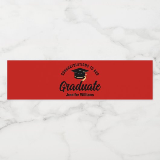 Rood Zwart Afstuderen Custom Graduation Party Waterfles Etiket (Enkel label)
