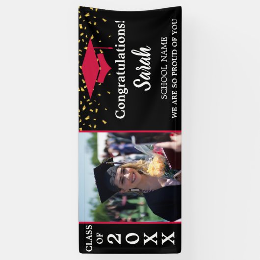 Rood & Zwart Afstuderen Fotoklas van 2025 Spandoek (Verticaal)