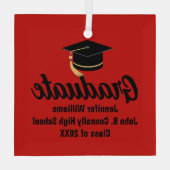 Rood zwart Afstuderen gepersonaliseerd Afstuderen Glas Ornament (Achterkant)