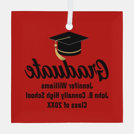 Rood zwart Afstuderen gepersonaliseerd Afstuderen Glas Ornament (Achterkant)