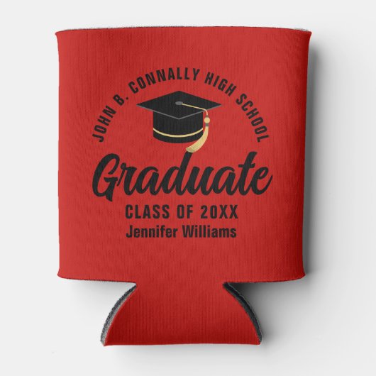 Rood Zwart Afstuderen Gepersonaliseerde Graduation Blikjeskoeler (Voorkant)
