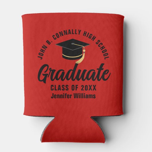 Rood Zwart Afstuderen Gepersonaliseerde Graduation Blikjeskoeler (Achterkant)