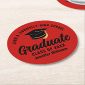 Rood Zwart Afstuderen Gepersonaliseerde Graduation Ronde Kartonnen Onderzetter (Gebogen)