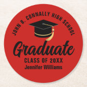 Rood Zwart Afstuderen Gepersonaliseerde Graduation Ronde Kartonnen Onderzetter (Voorkant)