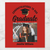 Rood Zwart Afstuderen Gepersonaliseerde Graduation Wijn Etiket (Enkel label)