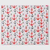 Rood zwart anker met wit achtergrondpatroon cadeaupapier (Vlak)
