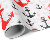 Rood zwart anker met wit achtergrondpatroon cadeaupapier (Rol Hoek)