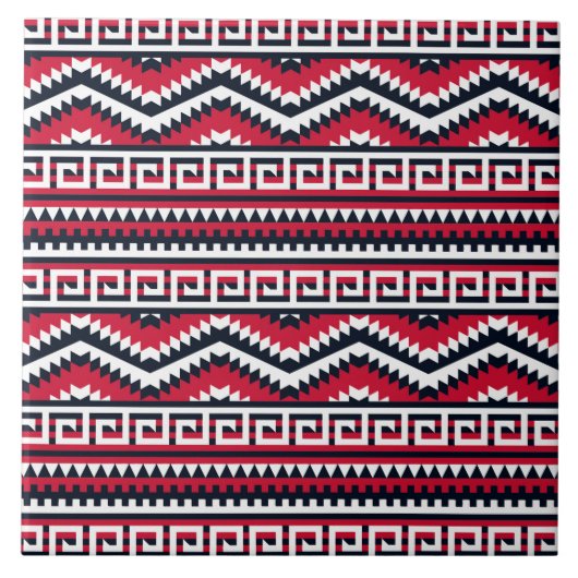 Rood zwart Aztec tegelpatroon Tegeltje (Voorkant)