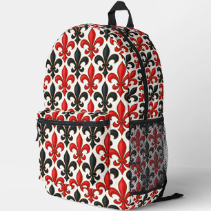 Rood Zwart Barok Fleur-de-lis Patroon Design Bedrukte Rugzak